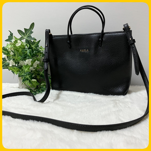 極美品 FURLA 現行ロゴ 2way エッセンシャル 黒 ショルダー バッグ