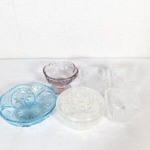 【6点セット/ブランド不明】硝子 ガラス キャンディポット パフェグラス クリスタル 小鉢 氷華 食器 器 ガラス製 昭和レトロ