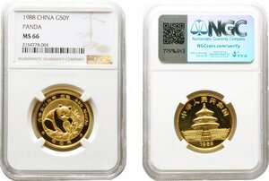 中国　50元金貨　1988年　未使用品　パンダ　NGC(MS66)