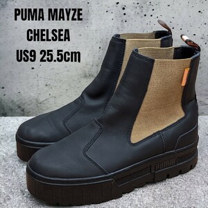 PUMA MAYZE CHELSEA 25.5cm プーマ メイズ 厚底ブーツ　レディースブーツ　サイドゴア　ブラック　レザー　本革　PUMAメイズ　PUMA厚底