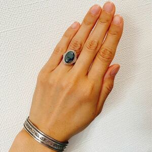 超希少!!ANTIQUE 1930’s HEMATITE SILVER RING ART DECO STYLE USA NAVAJOアンティークアートデコヘマタイトシルバーリング12号 ナバホ