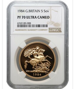 【最高鑑定】1984年ヤングエリザベス//5ポンド/1oz プルーフ 金貨/NGC/PF70UC/イギリス ロイヤルミント