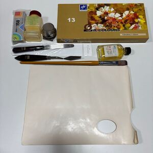 画材 油絵 おまとめ セット 一式 絵の具 絵具 パレット　筆 絵筆 絵画 絵 アート 美術 材料 