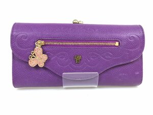 アナスイ　ANNA　SUI　レザー　小銭入れ付き　二つ折り　長財布　がま口　スワロクリスタルバタフライ　パープル　YS-672