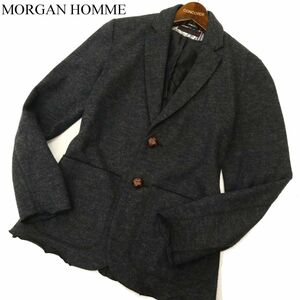 MORGAN HOMME モルガン オム 秋冬 ウール混★ 2B ニット テーラード ジャケット Sz.S　メンズ グレー　C3T08869_A#N