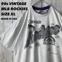 90sヴィンテージUSA製古着MLB コロラドロッキーズプリントTシャツ　XL