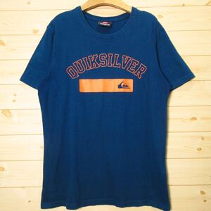 ◎Quiksilver クイックシルバー◆ロゴ プリント Tシャツ 半袖 Tee 横乗り 波 海 サーファー サーフィン◆メンズ 紺 Mサイズ◆AA0358