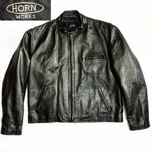 即決★HORN WORKS★7Lサイズ レザーライダースジャケット ホーンワークス メンズ 黒 シングル 本革 ロック 本皮 ツーリング ライディング