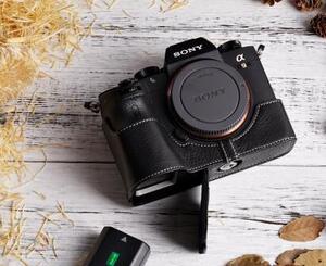  新品 本革 SONY ソニー a9/a73/a7r3/a7RⅢ用 本革カメラケース ブラック