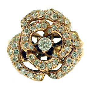 【天白】ジュエリー リング 指輪 15.5号 K18 薔薇 バラ ゴールド 約9.2g ダイヤモンド 0.90ct 金 高級