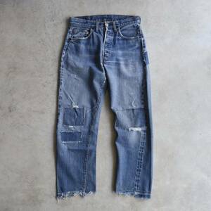 【Levis501】リーバイス501 ボロ ダメージデニムパンツ/66前期 後期 赤耳 リペア シングルステッチ505517501xx ヴィンテージ 60s70s