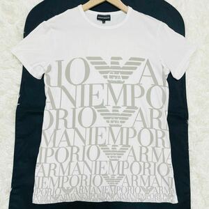 美品/人気L●エンポリオアルマーニ【圧倒的存在感】EMPORIO ARMANI Tシャツ 半袖 クルーネック イーグルロゴ ストレッチ 白 ホワイト