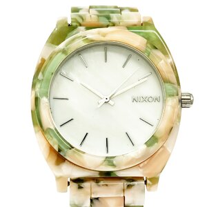 【1円スタート】NIXON ニクソン MORE IS MORE THE TIME TELLER ACETATE SS シェル文字盤 クオーツ メンズ腕時計 348585