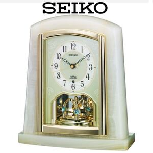 【美品】定価49,500円★SEIKO★セイコー★電波置時計★置き時計★BY223M★高級大理石(オニキス)★回転飾り★電波クロック★天然石