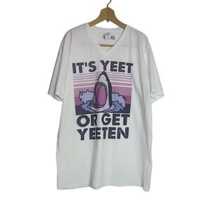 鮫 Vネック Tシャツ 新品 プリントTシャツ デッドストック メンズ ＸLサイズ ティーシャツ 白色 GILDAN #2271