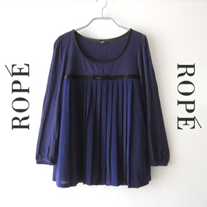 美品　rope／ロペ★　プリーツ切替　薄手カットソー　ネイビー