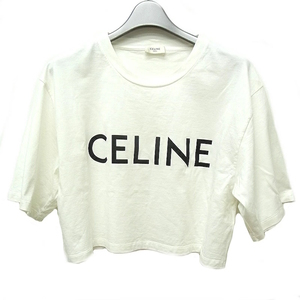 CELINE　セリーヌ　Tシャツ レディース　クロップド Tシャツ ホワイト×ブラック　2X761671Q　サイズＬ 【中古】【程度Ａ】【美品】