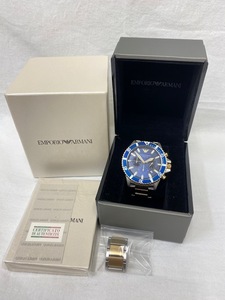 【中古】☆美品・稼働品☆ EMPORIO ARMANI エンポリオ アルマーニ AR-11362 クロノグラフ メンズ 取説 専用 ケース 余りコマ付【8060】