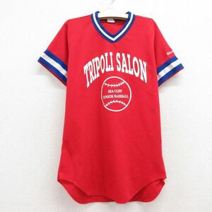 古着 ウィルソン 半袖 ビンテージ Tシャツ キッズ ボーイズ 子供服 90s TRIPOLI ベースボール Vネック 赤 レッド 24jun19