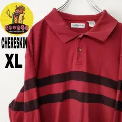 usa古着 CHERESKIN 長袖ポロシャツ　XL レッド　ブラック　ボーダー