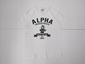 11．ALPHA FELIX THE CAT アルファ デザイン 半袖Tシャツ メンズM 白黒緑x505