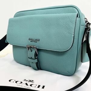 極美品 希少カラー COACH コーチ メンズ ハドソン ショルダーバッグ クロスボディ カメラバッグ 斜め掛け シボ革 オールレザー ベルト 