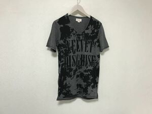 本物ディーゼルDIESELプリントVネック半袖TシャツメンズサーフアメカジミリタリースケーターストリートXSグレーブルガリア製