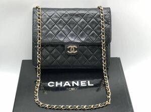 1円〜 人気 CHANEL シャネル マトラッセ ラムスキン チェーンショルダーバッグ ココマーク ゴールド金具 プッシュロック 斜め掛け 黒 CC