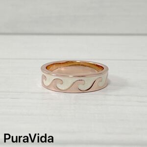 【入手困難 未使用タグ付き】pura vida wave Band Ring ピュラビーダ ウェーブ バンド リング ピンクゴールド 海外セレブ愛用 1628