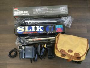 0819-108☆ジャンク SHARP Hi8 VIEWCAM VL-HL1 ビデオカメラ SLIK U6000 プロギア 806 三脚 まとめて 当時物 通電・動作未確認 ※簡易梱包