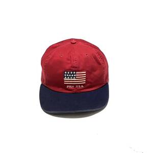 アメリカ製 ポロ ラルフローレン 星条旗 ダッドキャップ ヴィンテージポロ 90’s 90年代 Made In U.S.A 刺繍 Polo Ralph Lauren 赤x紺