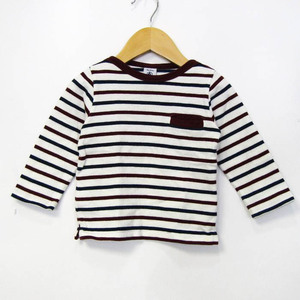 プチバトー 長袖Ｔシャツ トップス ボーダー柄 コットン ベビー 男の子用 18m/81cmサイズ 白×赤×紺 PETIT BATEAU