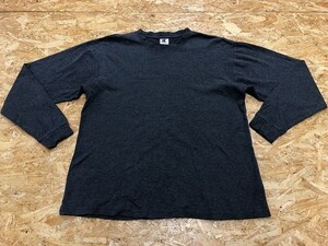 Champion チャンピオン Mサイズ メンズ Tシャツ ロンT 丸首 ワンポイントロゴ刺繍 カットソー 長袖 シンプル 綿100% ヘザーグレー 杢灰色