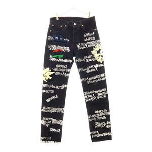 ステューシー × Our Legacy × Denim Tears Pants 501JEAN 40090455 アワーレガシー デニム ティアーズ 総柄デニムパンツ ブラック