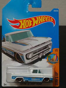 HOT WHeeLs CHEVY 1962 PICKUP 白 シェビー ミニカー ローダウン SURF サーフ サーフィン Hasai ロングボード 付 Hoosier ホットウィール