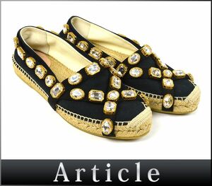 177560◆美品 GUCCI グッチ ビジュー エスパドリーユ スリッポン スニーカー シューズ 靴 26cm キャンバス ブラック レディース/ F