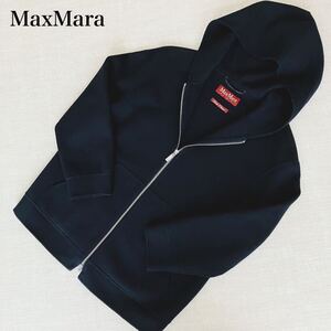 【美品】Max Mara Studio マックスマーラ Cucito A Mano クチートアマーノ フーデッドパーカー ジップアップ M ネイビー 紺 ウール