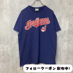 古着 used　GENUINE MERCHANDISE　インディアンス　MLB　半袖プリントTシャツ　ネイビー　レトロ　野球