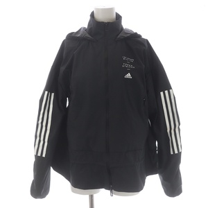 アディダス adidas ウインドジャケット マウンテンパーカー ジップアップ 3本ライン ナイロン M 黒 ブラック 白 ホワイト /SI23