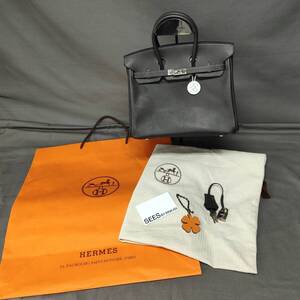 060730 271118 Hermes エルメス バーキン 25 □Ｎ刻印 ダークグレー系 レディース 鞄 鑑定カード付き