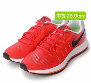 中古 25.0cm ナイキ エア ズーム ペガサス 33 NIKE AIR ZOOM PEGASUS 33 ランニングシューズ レッド×ブラック 25cm マラソン ジョギング