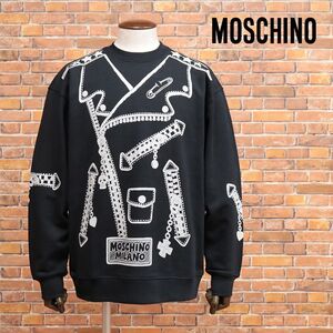 1円/2023AW/MOSCHINO/50サイズ/トレーナー ZRA1720 7028 スウェット快適 ライダース プリント 遊び心 個性 新品/黒/ブラック/jc113/