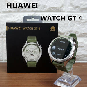 使用感なし美品!! HUAWEI WATCH GT4 46mm PNX-B19 1.43インチ スマートウォッチ グリーン ゴルフナビ搭載 Android iOS ファーウェイ