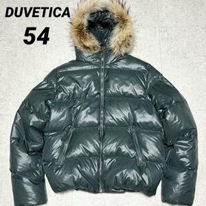 美品54サイズ！DUVETICA ラクーンファー ダウンジャケット 大きいサイズ グリーン系 