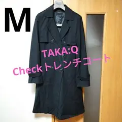 【美品】タカキュー レーヨン混チェックトレンチコート M ダークネイビー