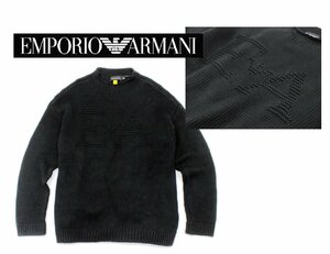 13万新品◆3XL◆EMPORIO アルマーニ ヴァージンウールブレンド ロゴ編み込みハイネックゆったりシルエットニットプルオーバー 黒 1円