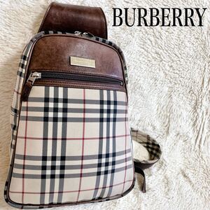 希少 BURBERRY ノバチェック ボディバッグ ショルダーバッグ レザー バーバリー クロスボディ 斜めがけ キャンバス ロゴプレート