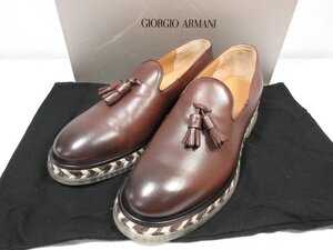 極美品 【ジョルジオアルマーニ GIORGIO ARMANI】 X2J153 タッセルスリッポン エスパドリーユ シューズ (メンズ) size7 茶 ■15MZA5637■