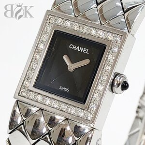 シャネル マトラッセ ダイヤベゼル H0489 レディース 腕時計 クォーツ SS ステンレス 黒文字盤 動作品 CHANEL 中古 ★