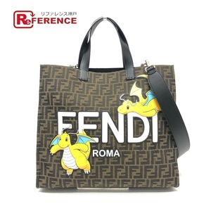 新品同様 FENDI フェンディ ポケモン カイリュー 2WAY ショルダーバッグ カバン肩掛け ズッカ トートバッグ ブラウン レディース【中古】